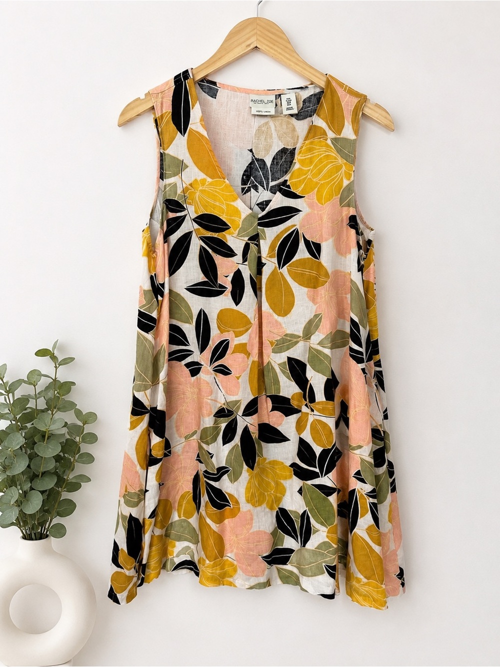 Rachel Zoe 100% Linen Floral Dress Size M | Summer Midi Shift